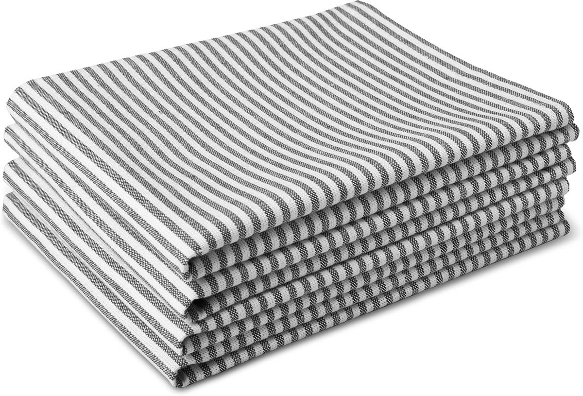 Set van 4 Hoog-Absorberende Katoenen Keukendoeken Zwart Gestreept 70x45 cm