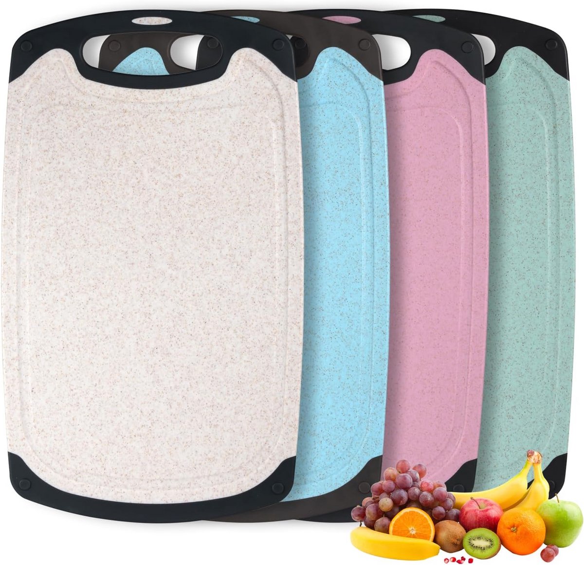 Set van 4 Snijplanken met Sapgoot - Antislip en Gemakkelijk Schoonmaken - Kleurenset