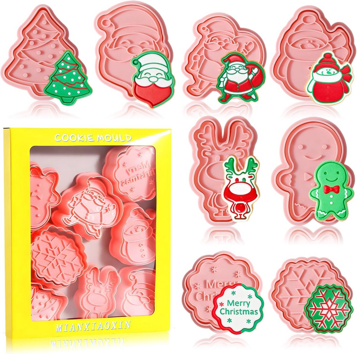 8-Delige Kerstkoekjes Uitstekers Set - Vormpjes en Stempels voor Feestelijk Bakken