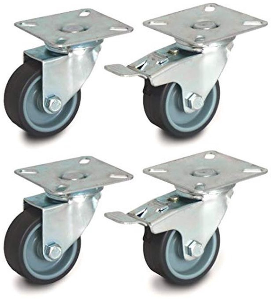 Zwenkwielen 50 mm Set van 4 met Plaatfitting - Ideaal voor Lichte Industrie en Thuisgebruik