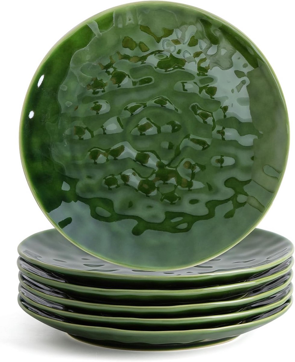 Set van 6 Keramische Dinerborden 25 cm - Groen, Magnetron- en Vaatwasmachinebestendig