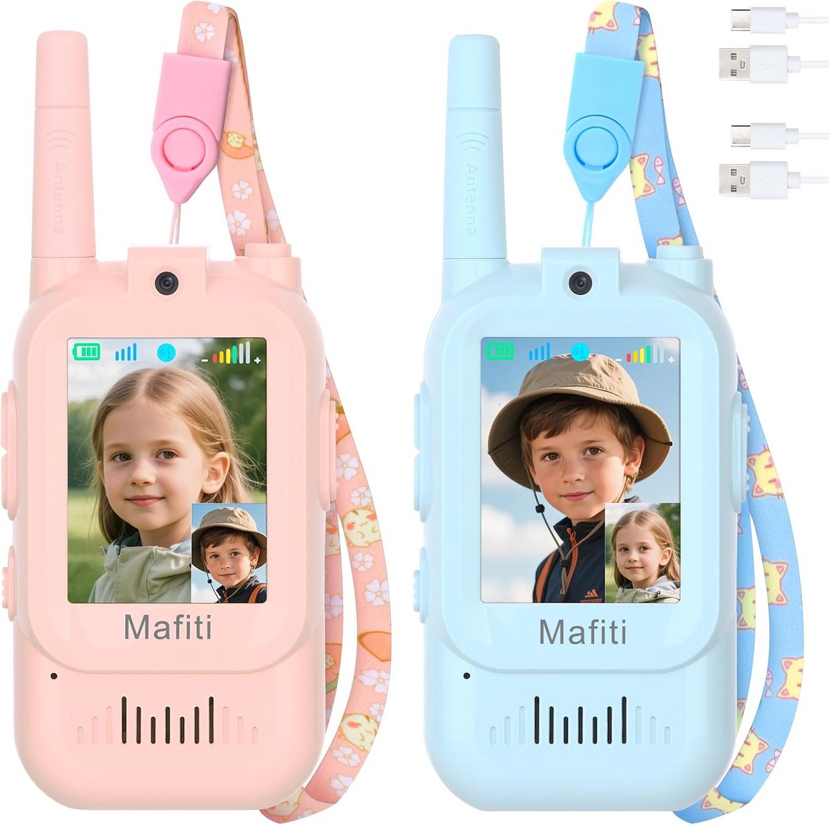 Oplaadbare Video Walkie Talkies voor Kinderen - 2 Stuks met 300m Bereik & Spraakwisselaar