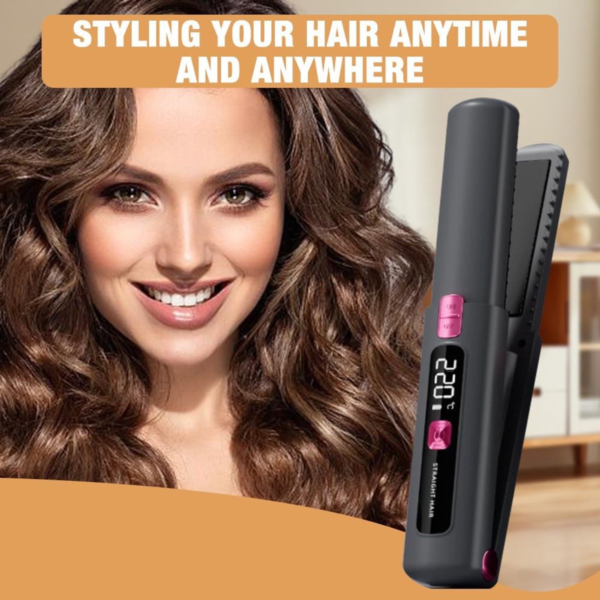 DKampioen Draadloze Stijltang en Krultang 2-in-1 Roze - afbeelding 3