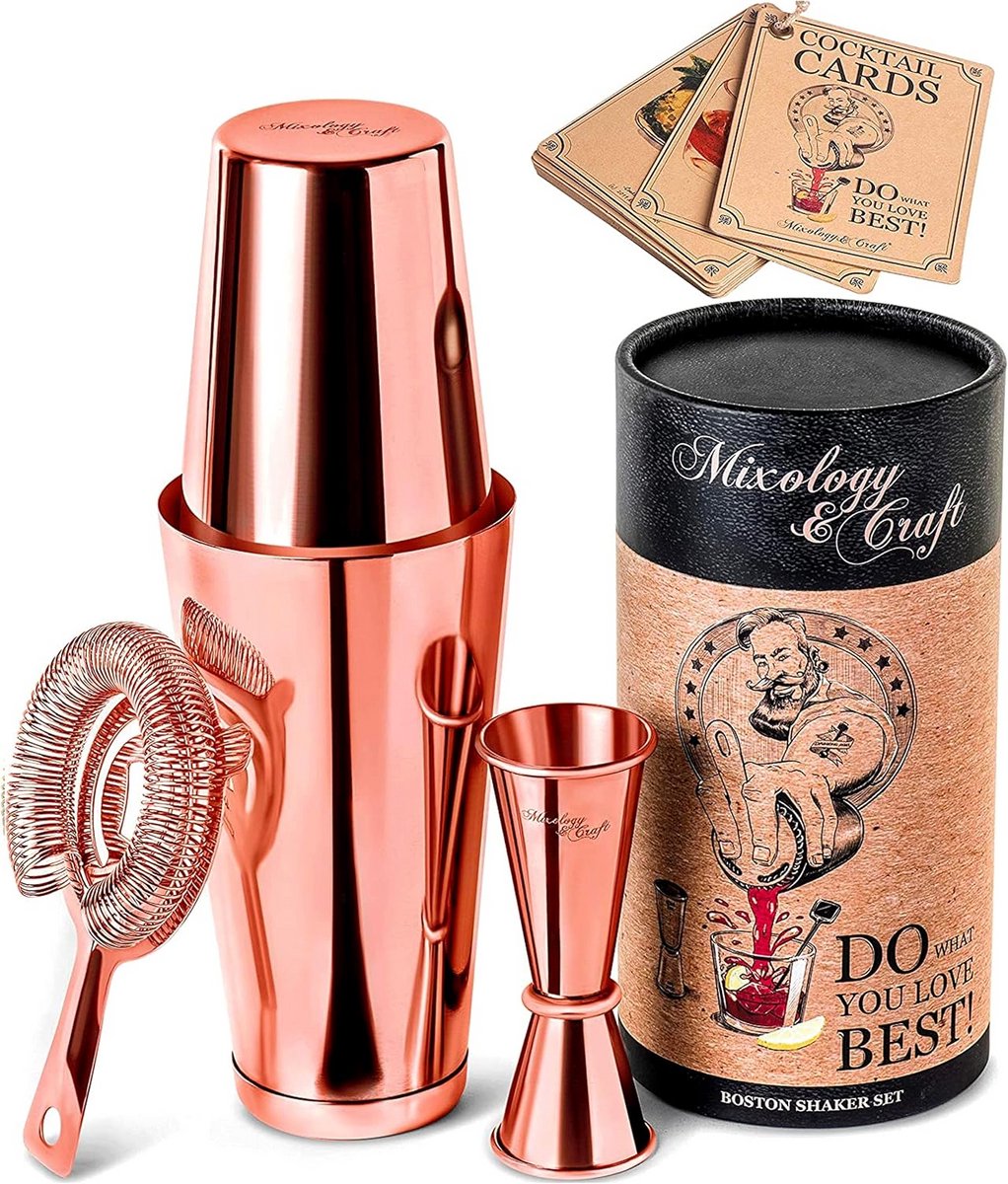 Professionele Cocktail Shaker Set Koper - Boston Shaker & Bar Set met Maatbeker en Zeef