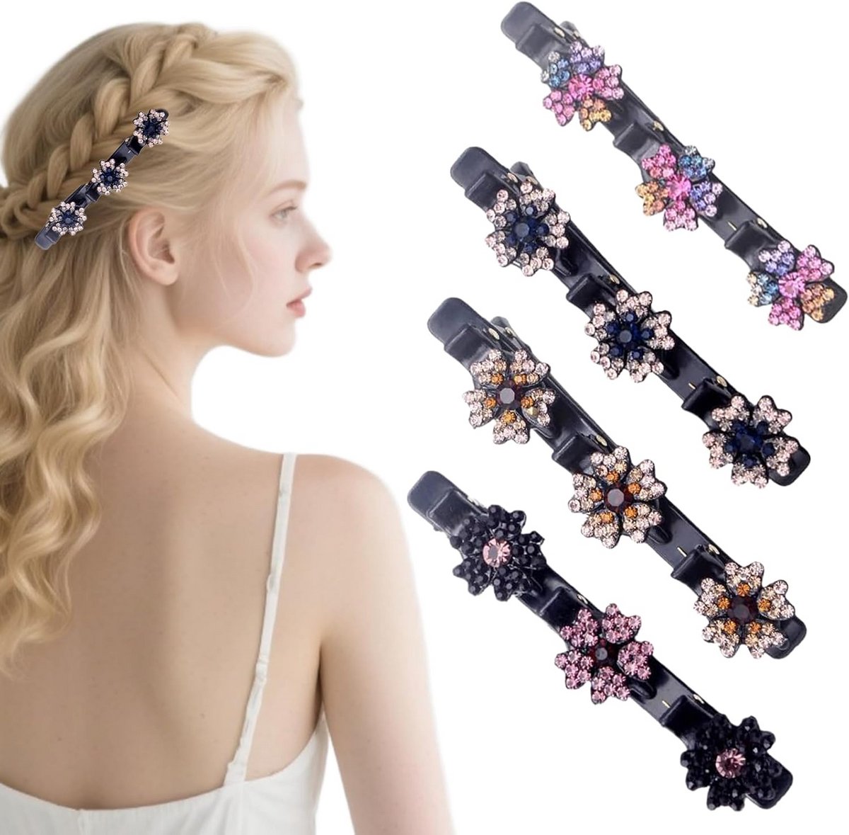 4x Luxe Haarspeld Bloemen met Strass - Elegante Haarclips voor Dames en Meisjes