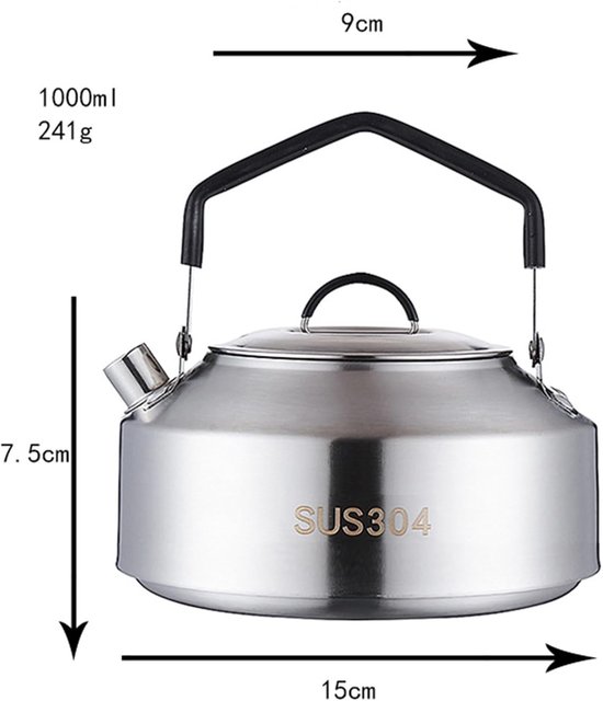 Camping Waterkoker - Roestvrijstalen Ketel - Koffie en Thee Zetten - Snelkook RVS - 1000 ml - Zilver — afbeelding 5