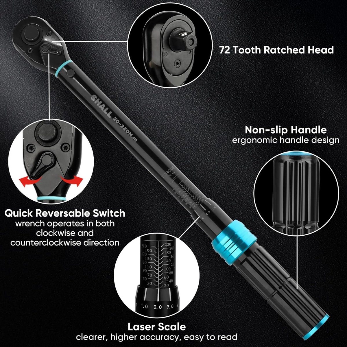 Momentsleutel Set 7-Delig 20-220 Nm - Voor Auto en Motor Onderhoud