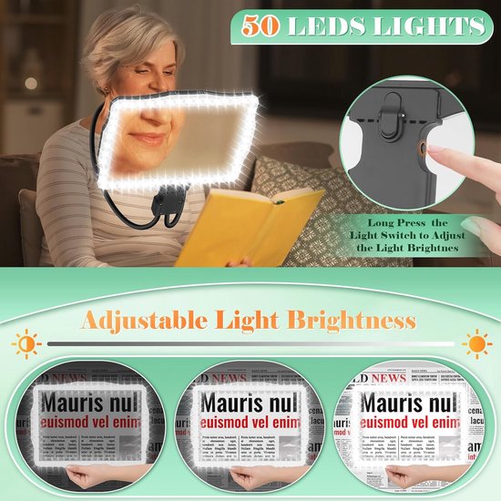 Handsfree Vergrootglas 10X met Verstelbare Helderheid en 50 LED-Verlichting — afbeelding 2