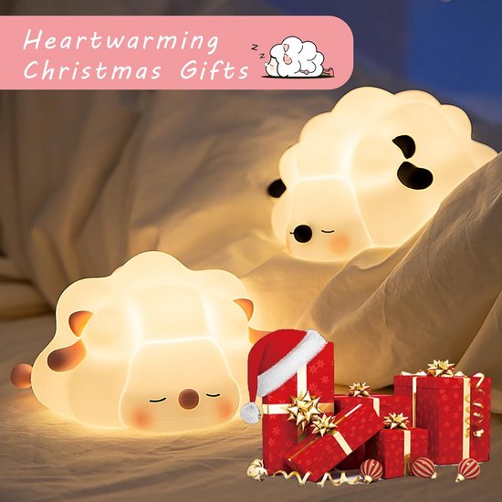 Kawaii Nachtlamp voor Kinderen, LED Schapen Bedlampje met 3 Lichtniveaus, Siliconen Nachtlamp met Touch Control voor Kinderkamer, Slaaplamp, Babykamer, Decoratie van Kawaii — afbeelding 4