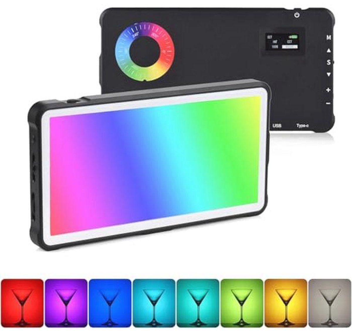 Dimbare RGB videolamp met 24 lichteffecten en geïntegreerde accu