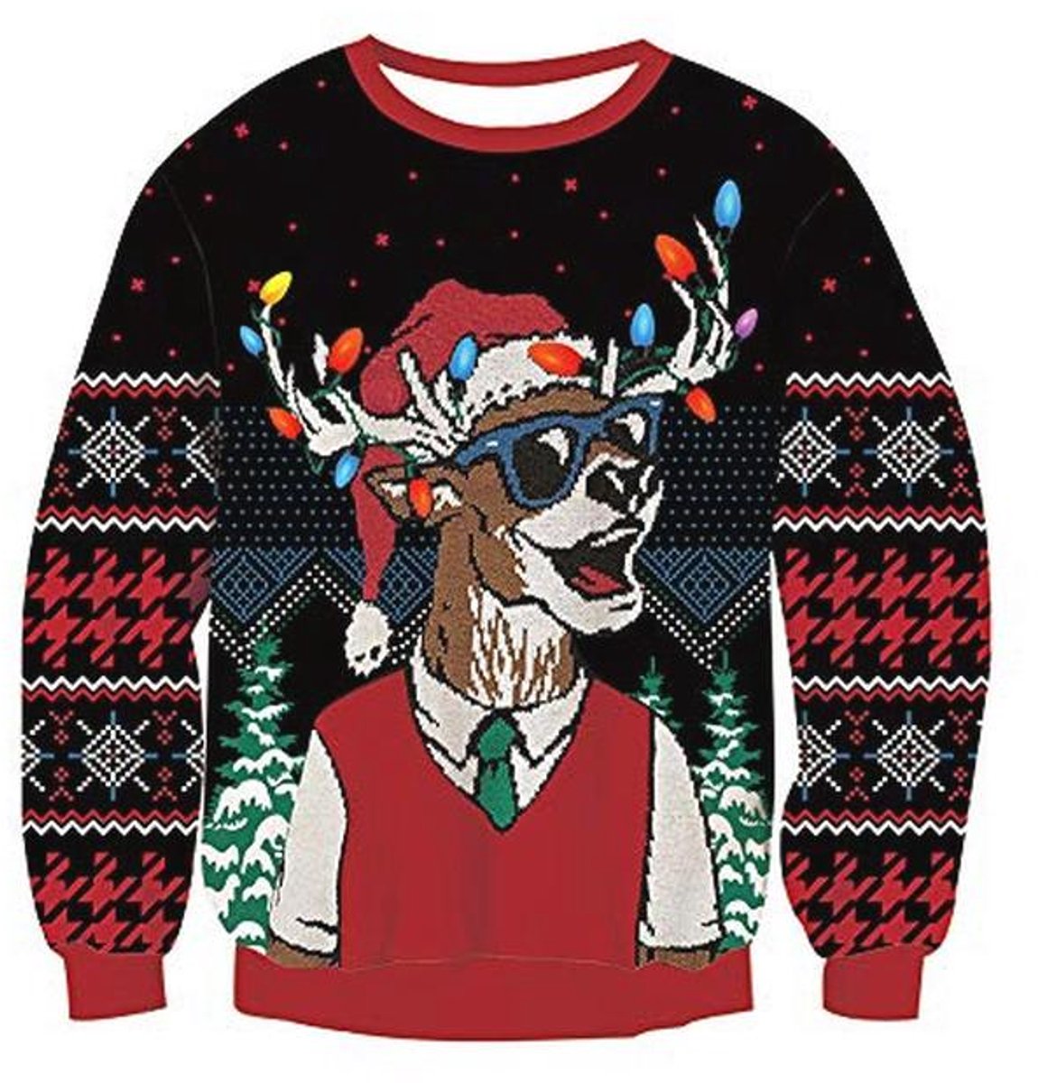 Grappige unisex kersttrui met lange mouwen en gebreid ontwerp