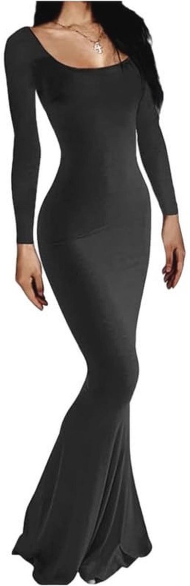 Dames lange mouwen maxi-jurk nauwsluitende sexy bodycon jurk strak lang stretch zachte vrijetijdsjurk visstaart jurken elegant effen avondjurk partyjurk winterjurk cocktailjurken