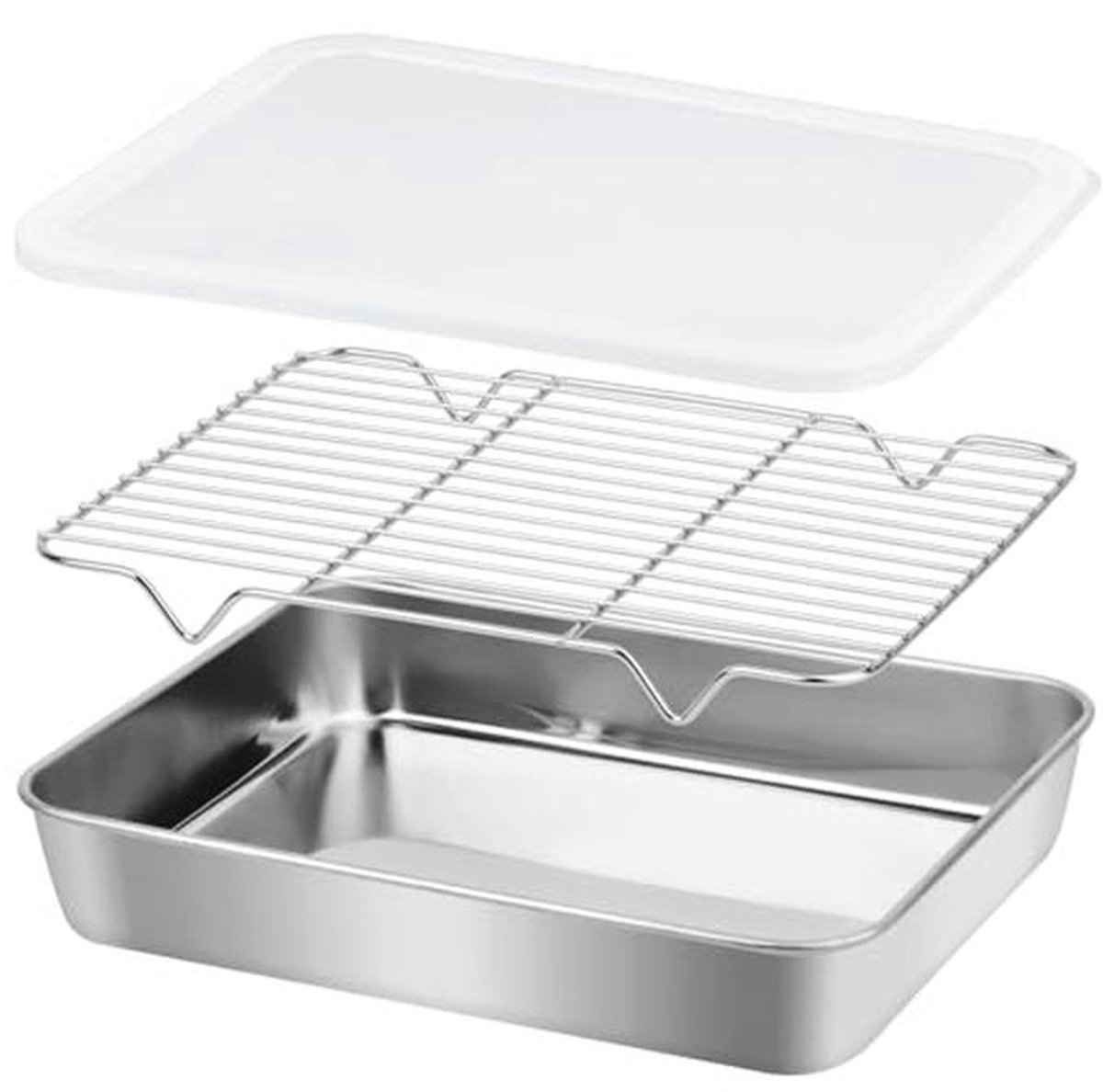 Bakplaat met Deksel en Rooster voor Oven - Roestvrij Staal - 26x20x5 cm