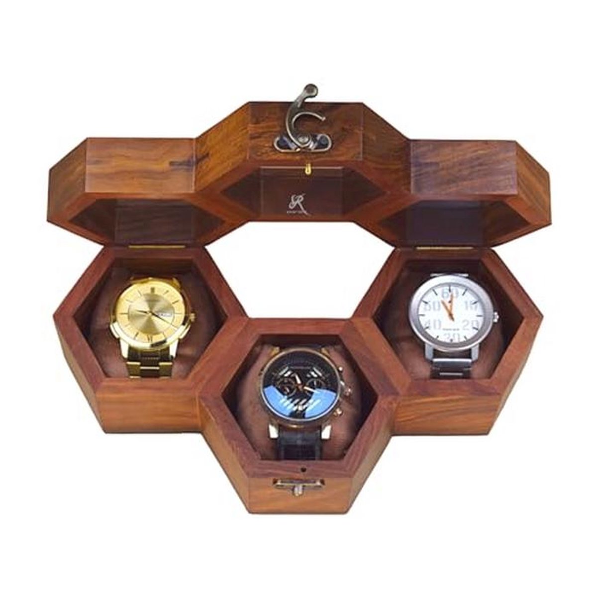 Houten Horlogebox voor Mannen - Luxe Houten Organizer met Glazen Deksel voor 3 Horloges - Elegant Cadeau voor Hem