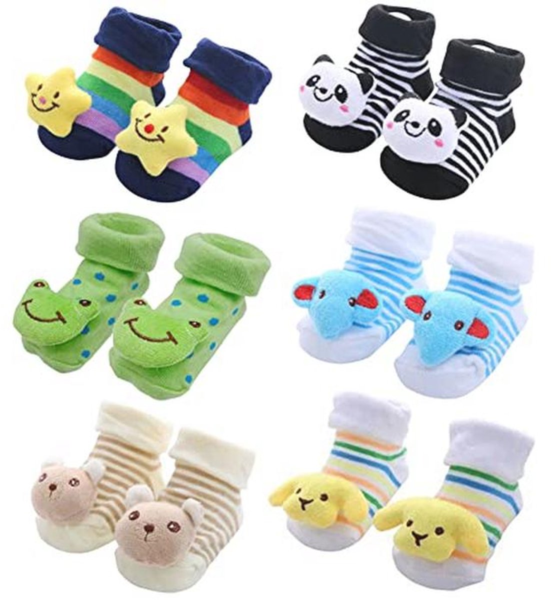 FedMois 6 paar Baby sokken met anti slip grip katoen 3D dierenmotieven