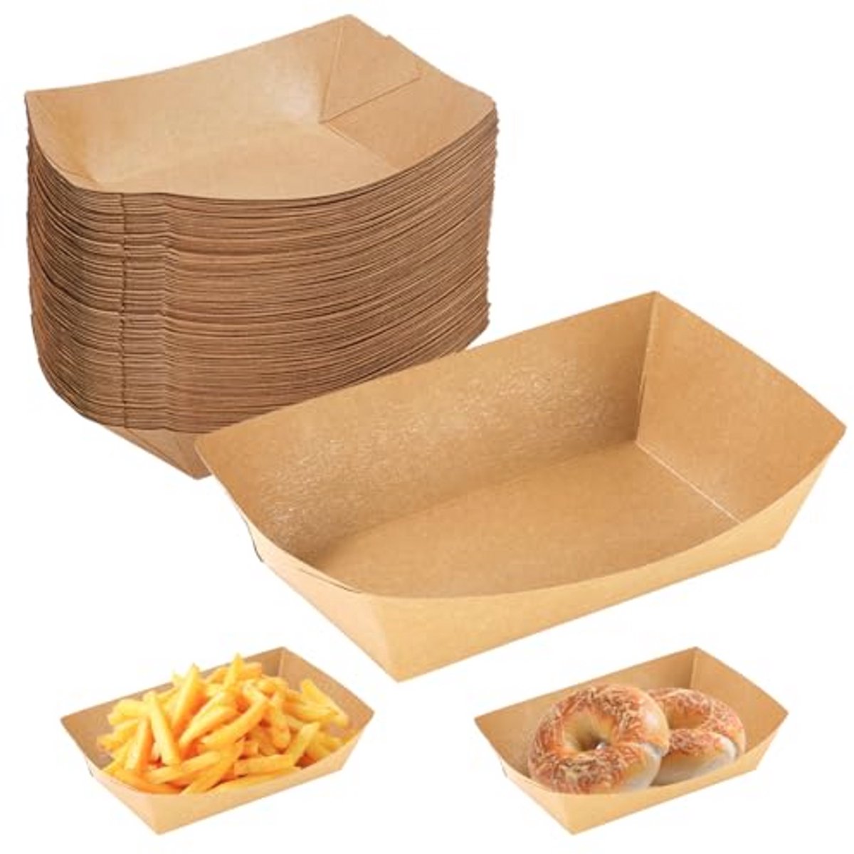 Kraft Kartonnen Trays 50 Stuks - Duurzame Snack Schalen voor Frietjes en Snacks - 16,7x12x5 cm