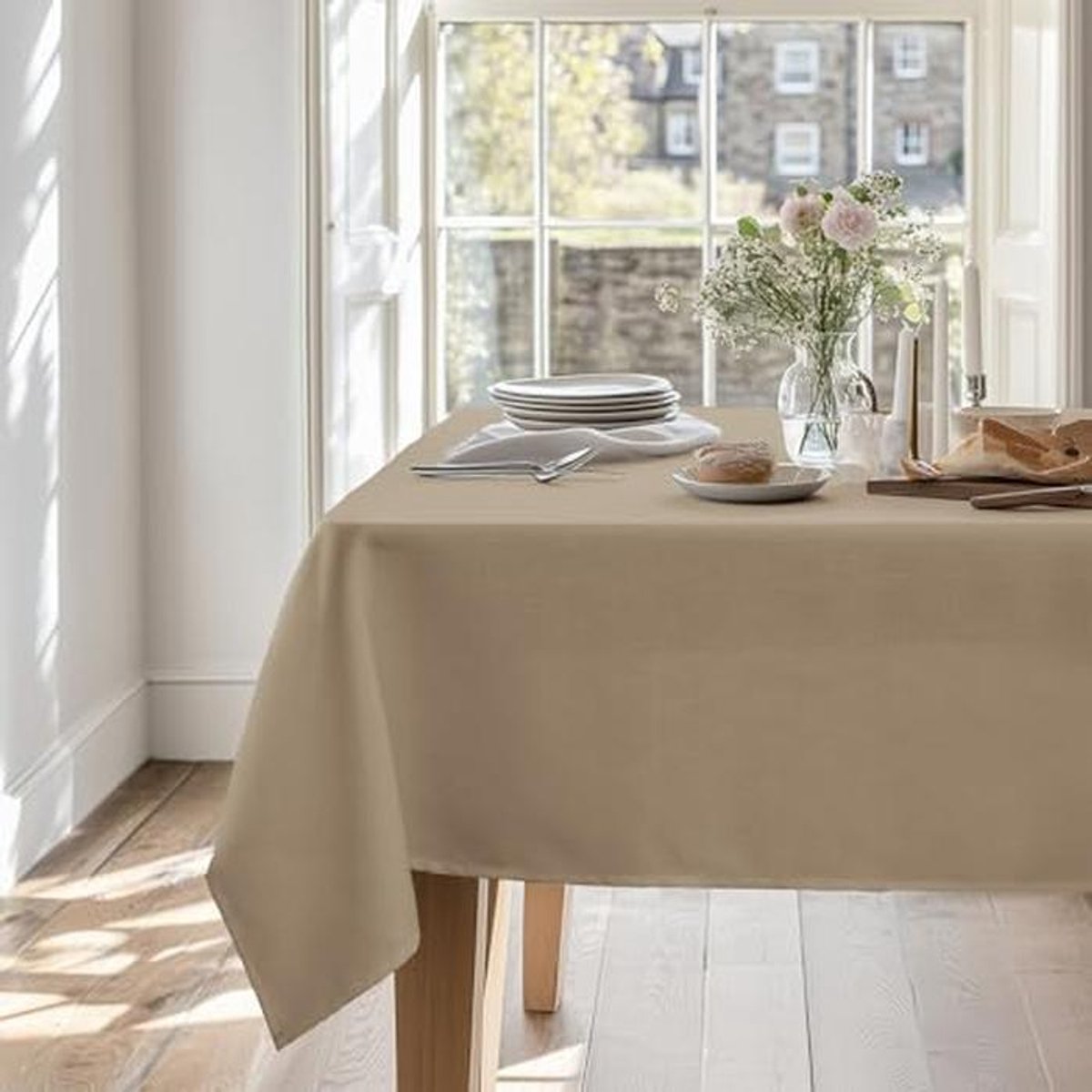Waterafstotende Linnen Tafelkleed Rectangular voor Eettafel en Feesten - Taupe 140x300cm
