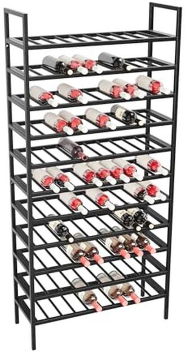 Robuust Wijnrek voor 110 Flessen - Zwart Metaal, Perfect voor Keuken, Kelder of Bar, 170 x 30 x 80 cm
