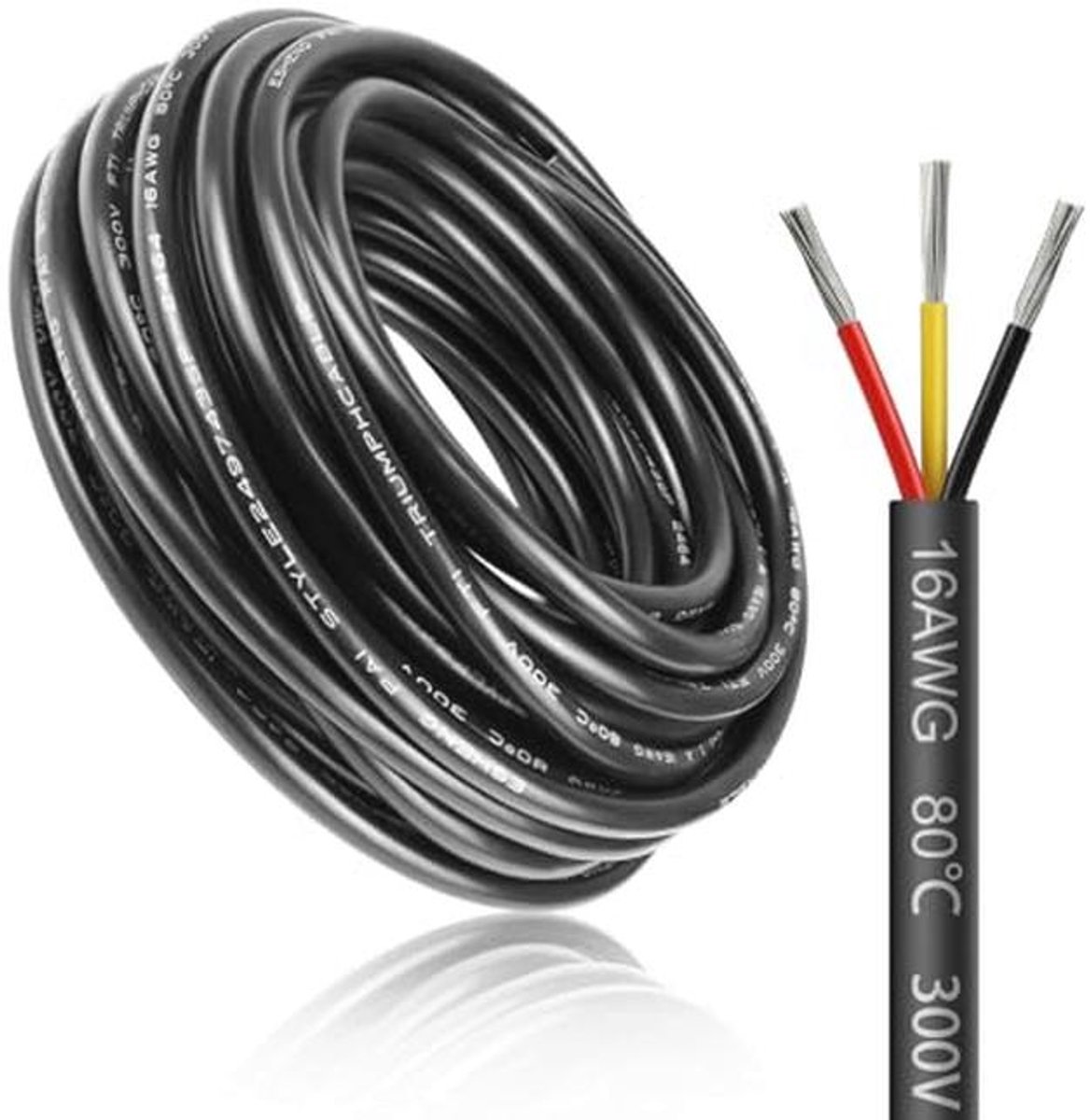 10 meter 16 AWG 3-aderige elektrische draad - Flexibele en temperatuurbestendige stroomkabel voor laagspanning