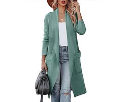 Maavoki Gebreid vest voor dames, lang, lange mouwen, gebreid vest met zak, effen, open trui, outwear, winter, casual trui, sweater jas