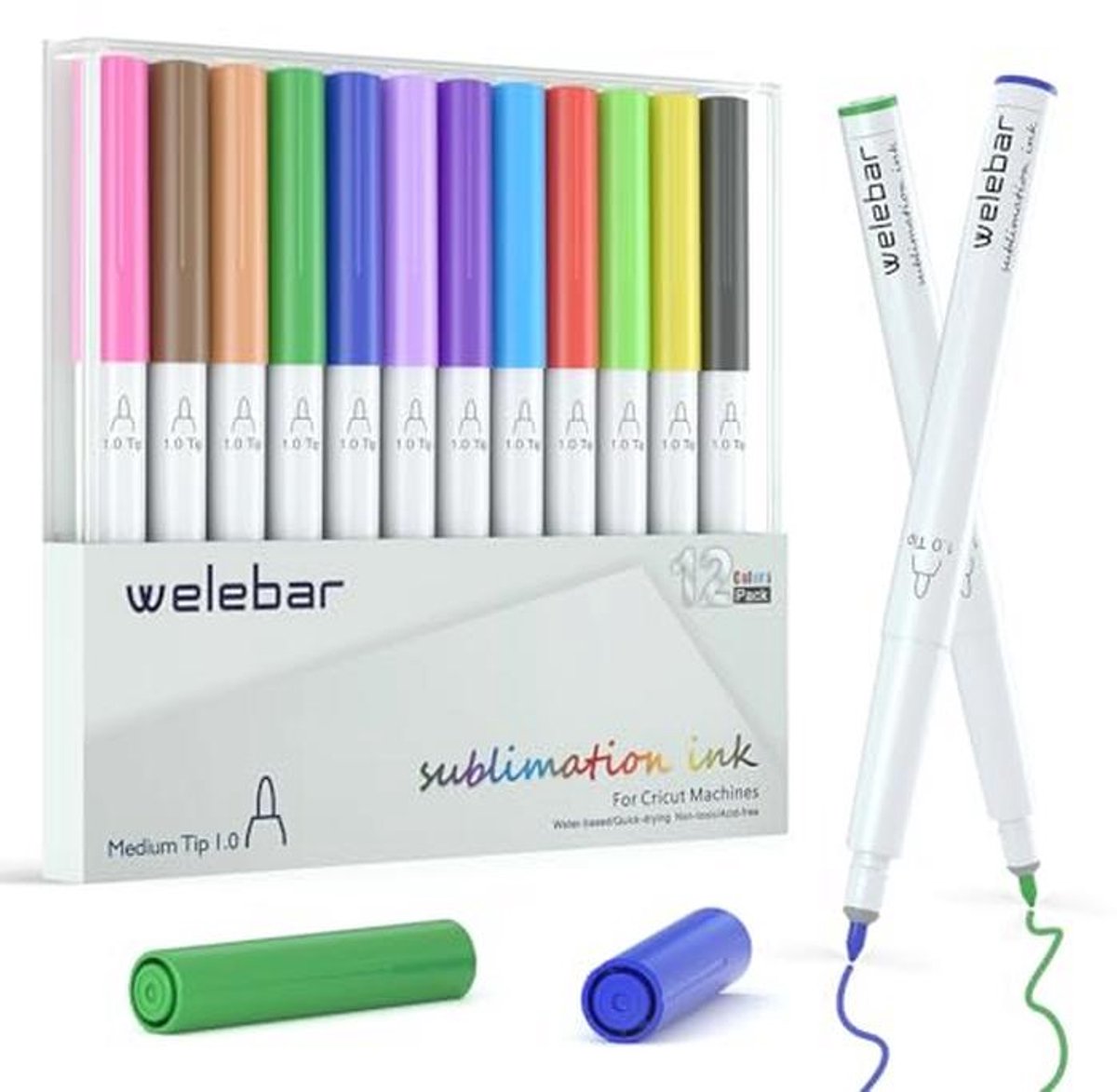 Sublimatiestiften Set met 12 Kleuren voor Cricut - 1,0 mm Puntenset voor Creatieve Projecten