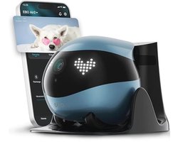Enabot EBO Air 2 FamilyBot, huisdiercamera met app, 2K mobiele huisdiercamera's met aanpasbare gezichtsuitdrukkingen, draadloze kattencamera met nachtzicht, hondencamera met 2-weg audio, zelfoplading