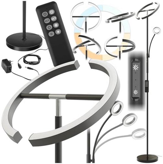 LED Vloerlamp woonkamer Dimbare Booglamp, 25W Goud vloerlamp met