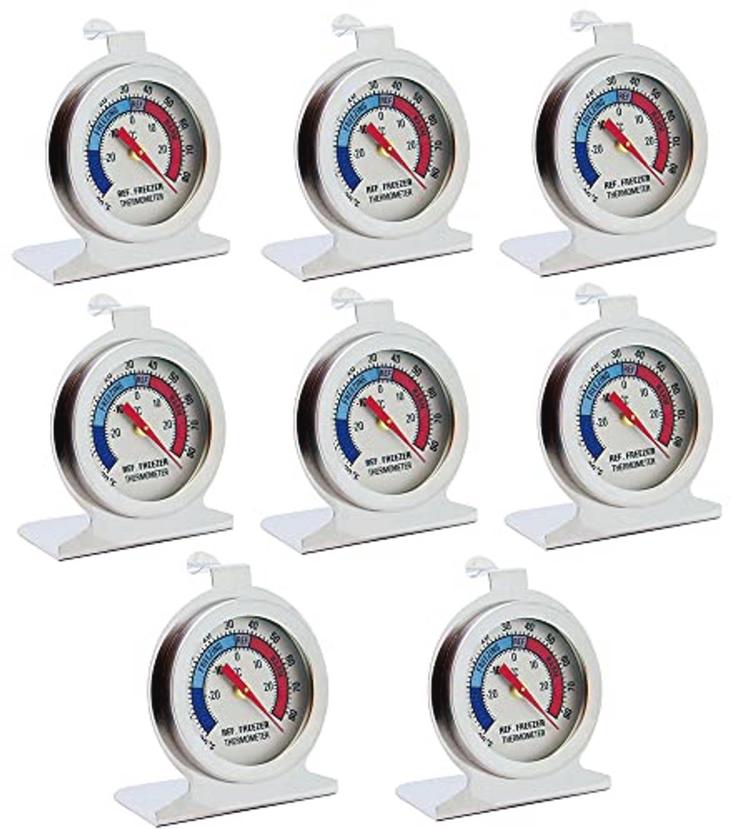 Thermometerset voor Koelkast en Vrieskast - 8 Stuks Analoog RVS