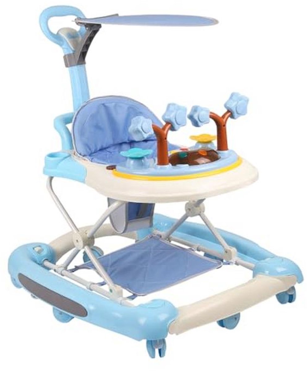 3-in-1 Loopwagen en Hobbelpaard voor Baby's met Muzikaal Activiteitenblad, Verstelbaar en Compact