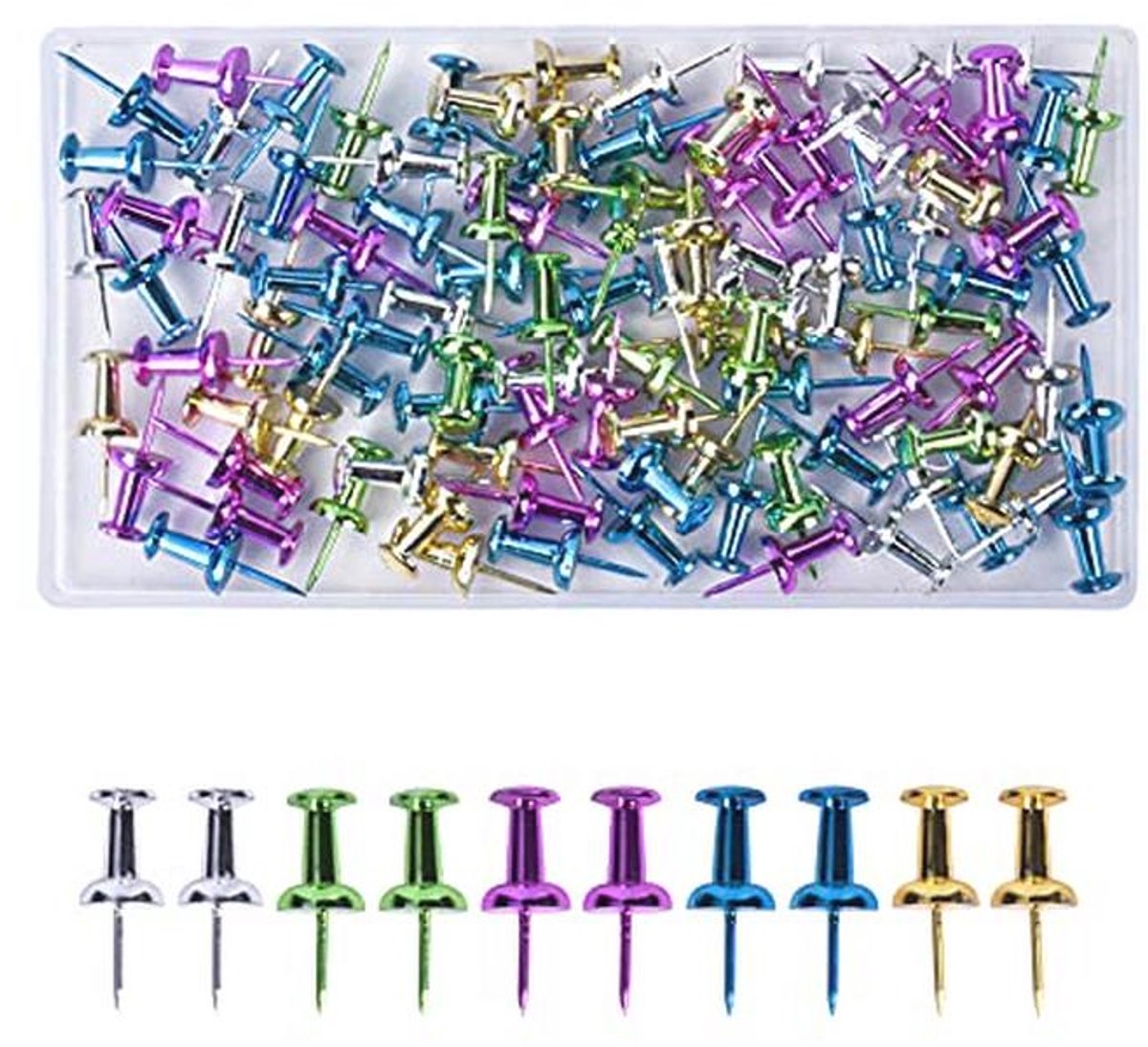 100 stuks meerkleurige punaises voor muurkaarten en foto's - 2,5 cm