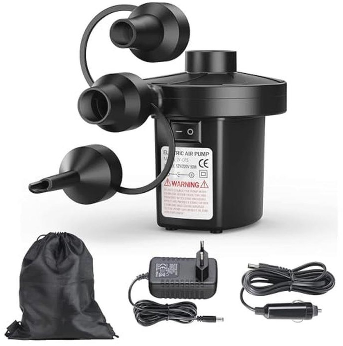 Elektrische luchtpomp voor outdoor-camping en opblaasbare producten met 3 nozzles