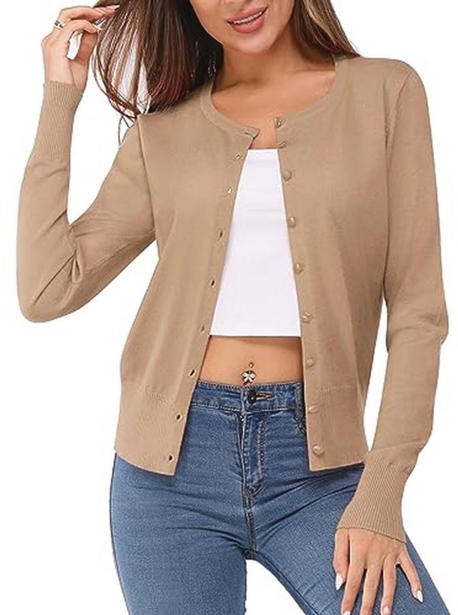 Lichtgewicht Cardigan Dames - Casual Lange Mouwen Ronde Hals Zachte Gebreide Trui