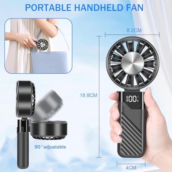 Jsdoin Handventilator – 3 Snelheden – USB Oplaadbaar – Opvouwbaar – 2000 MAh Powerbank – 115 G – Zacht TPE-blad – Stil (<35 DB) – Voor Thuis, Reis, Kantoor En Buiten – Blauw