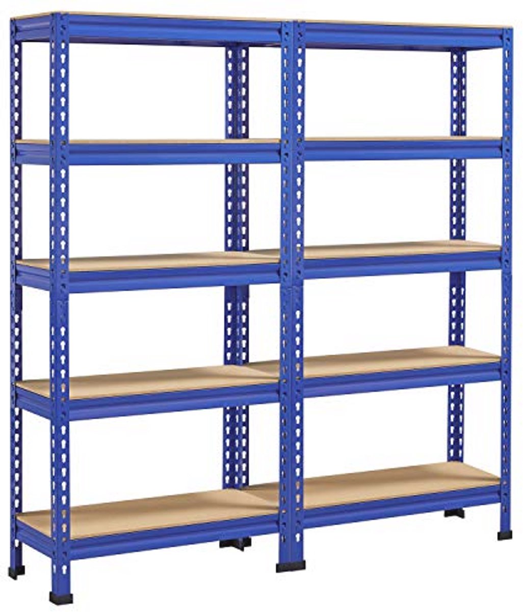 Hoekrek met 5 Planken - Metalen Opbergrek tot 750 kg - Multifunctioneel Garage- en Huishoudrek - 140 x 30 x 150 cm - Blauw