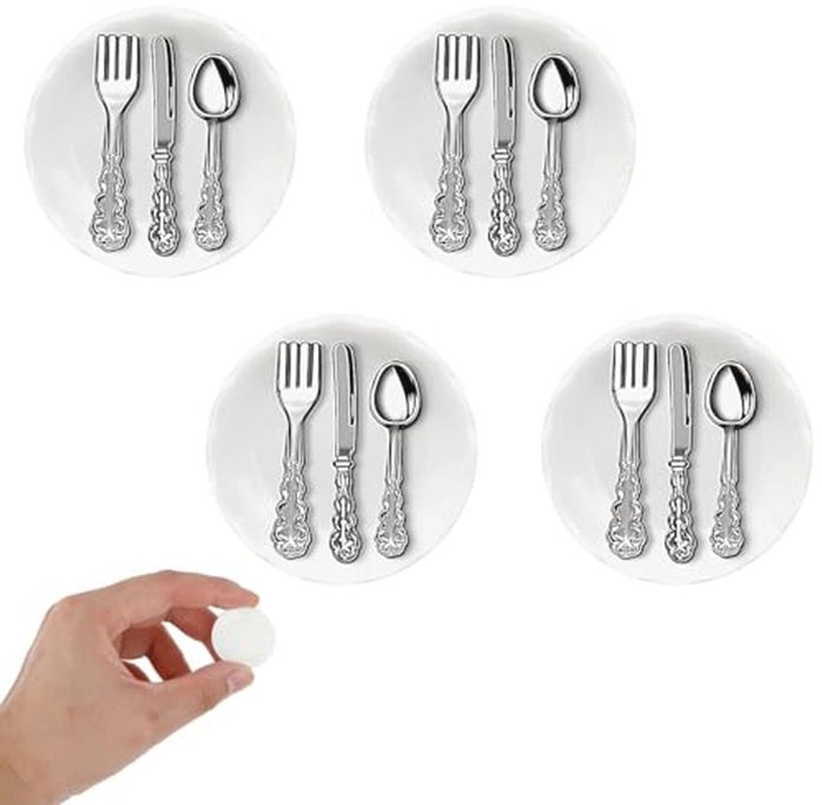Miniatuur Keuken Accessoires Set voor Poppenhuis - 4 Stuks Borden en 8 Stuks Tafelgerei