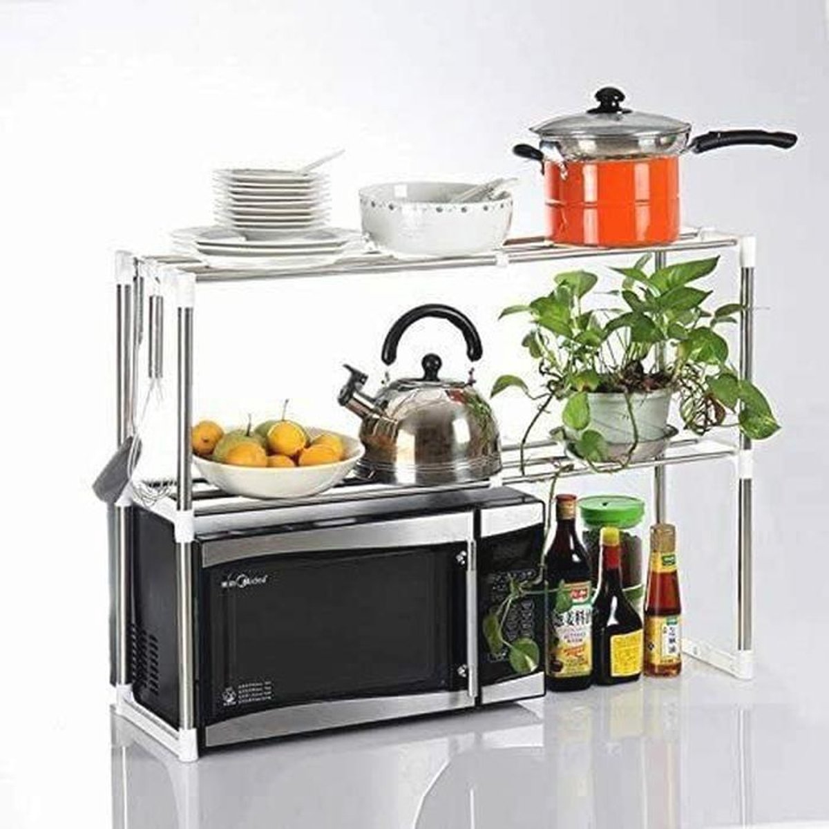 2 Tier Magnetron Stand Plank - Keuken Organizer en Opbergrek