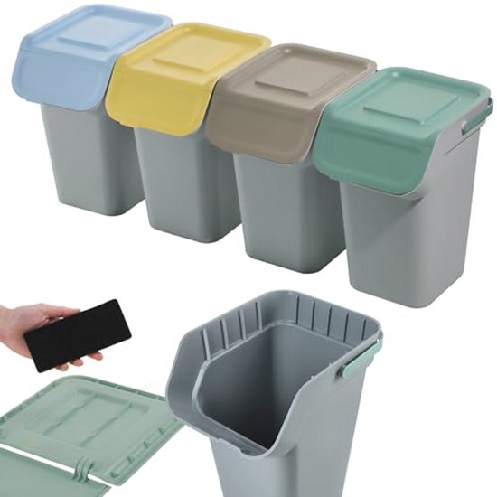 Kadax Afvalscheidingssysteemset, Afvalcontainer Met Luchtdicht Klapdeksel Afvalscheidingscontainer 25 Liter Afvalverzamelaar Vuilnisemmer Voor Keuken Afvalemmer Donkergrijs 4 X 25 L 760124847