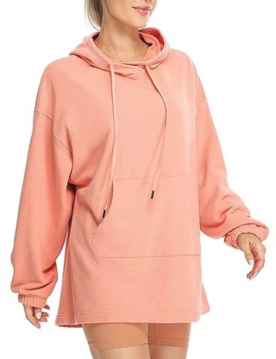 Dames Fleece Gevoerde Hoodie Sweatshirt Tuniek Oversized met Kangoeroezak en Trekkoord