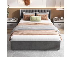 Tweedehands bed 180x200 met opbergruimte, gestoffeerd fluwelen tweepersoonsbed met lattenbodem