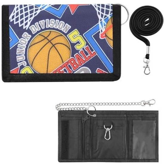 TOKSEO Kinderportemonnee met klittenbandsluiting, trekkoord, metalen ketting, bankbiljettenvak en muntvak, 8 x 12 cm, opvouwbare dinosaurus-motieven, cadeau voor kinderen, ruimteplaneten, 8 x 12 x 1