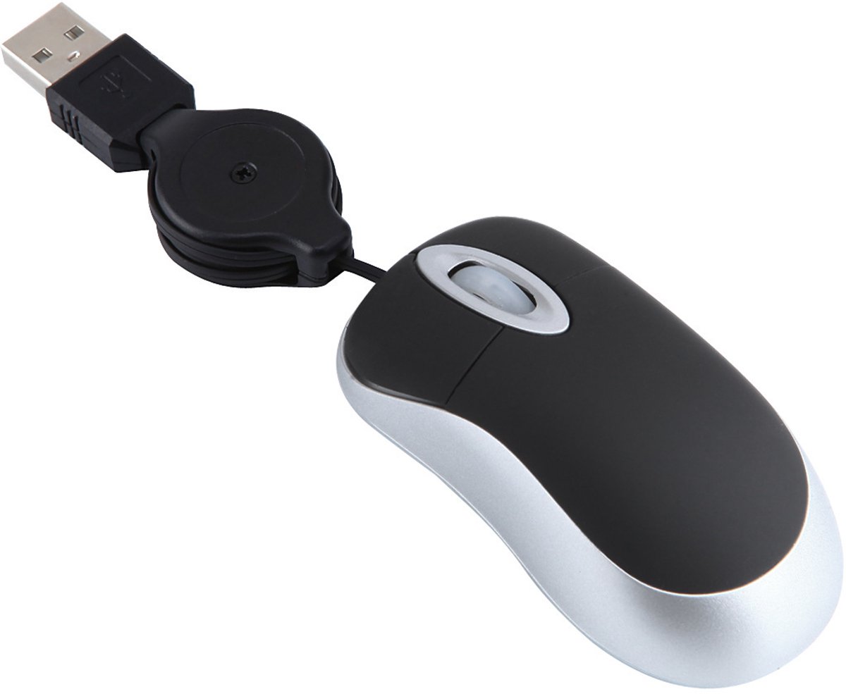 Mini intrekbare USB optische scrollwielmuis voor pc's en laptops (zwart)