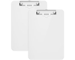 Hnogri Kunststof klembord set van 2, standaard A4 letterformaat klemborden voor studenten, kantoor en vrouwen, klembord met penhouder en low profile clip, afmetingen 30 x 23 cm, (wit)