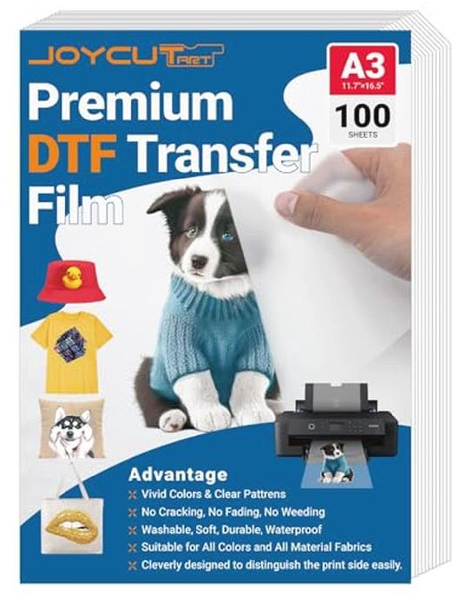 DTF Transfer Film A3 - 100 Vellen Dubbelzijdige Matte Afwerking voor Sublimatie en Inkjetprinter