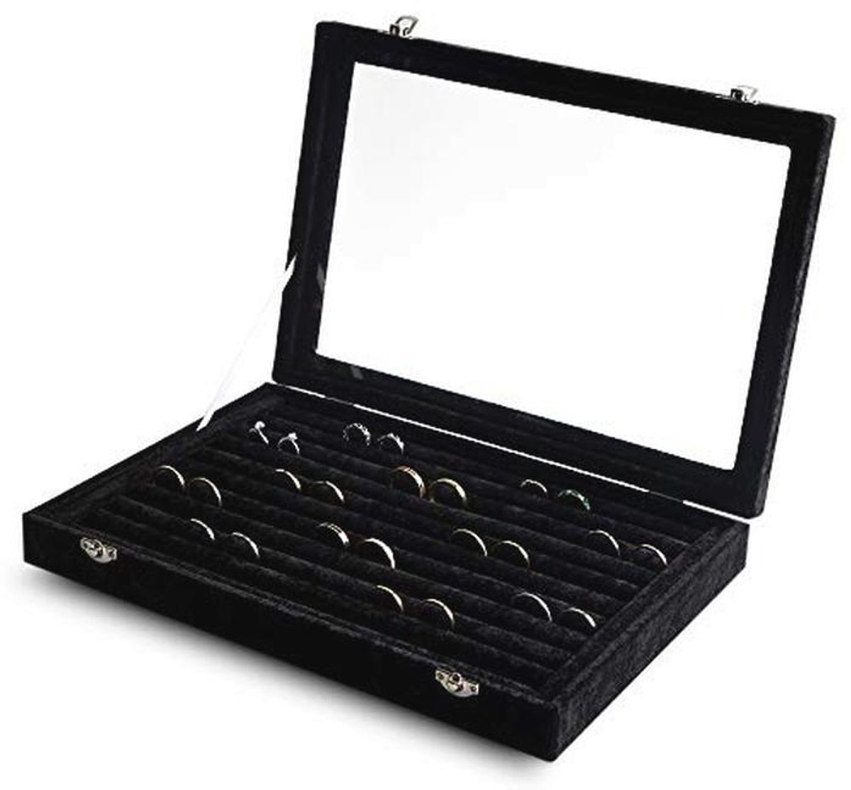 Sieraden Organizer met Transparant Deksel en 10 Sleuven – Fluwelen Lade Inzetstuk voor Ringen en Oorbellen