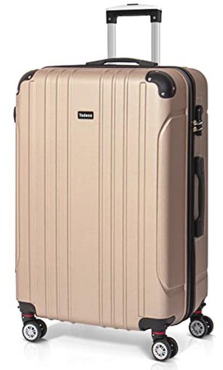 Lichte en Robuuste Reiskoffer met 360° Draaibare Wielen en Combinatieslot - Champagne (L)