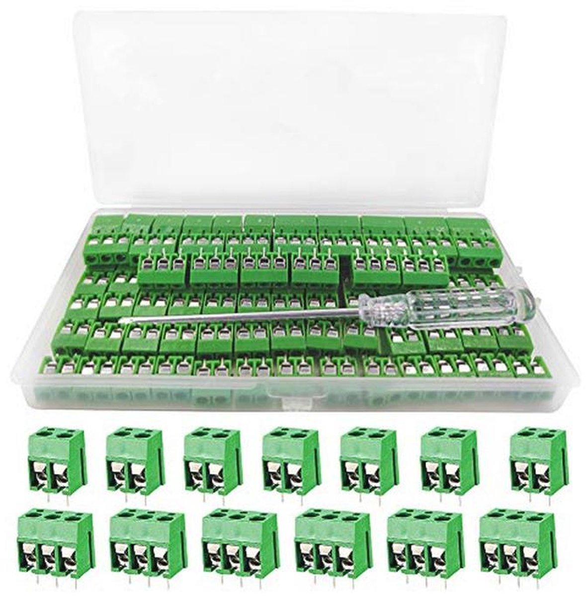 Terminal Block Connector 100 Stuks - 5mm Pitch 2-Pin en 3-Pin voor PCB Montage
