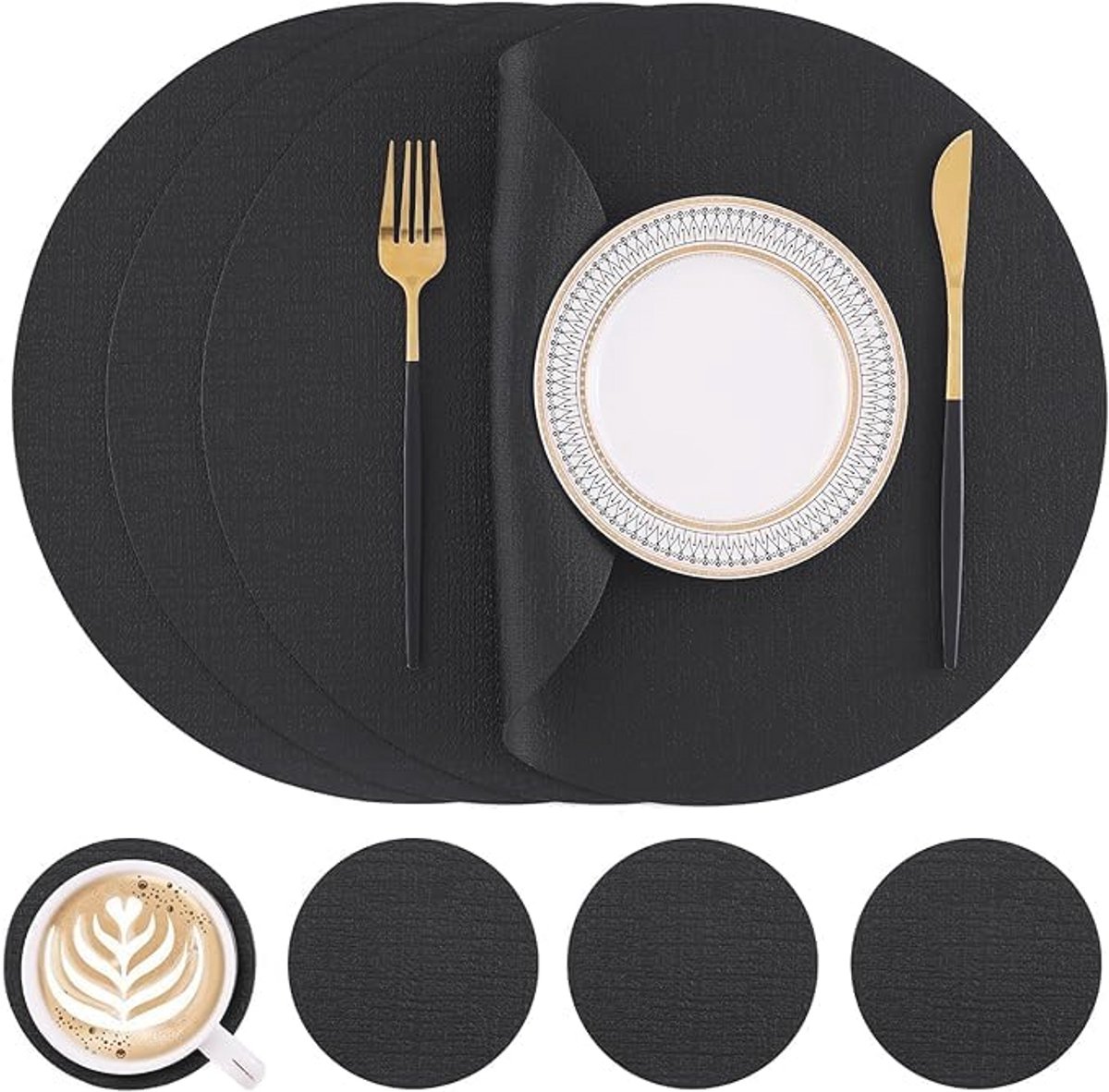 Afwasbare ronde placemats Ø 33 cm - Dubbelzijdig, waterdicht en hittebestendig (set van 4)