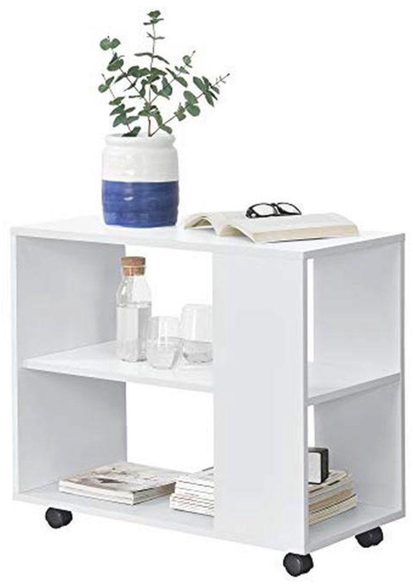 Bijzettafel op Wielen met Plank 70x35x60 cm - Wit