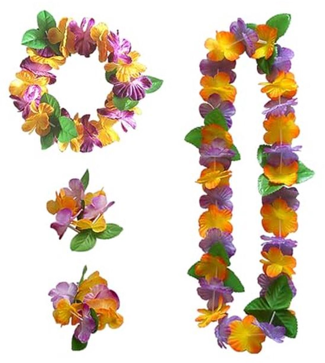 Hawaiian Lei Set - Feest Accessoires - Feestelijke Aankleding - Stof van Kwaliteit - 108 cm Ketting - Multikleurig