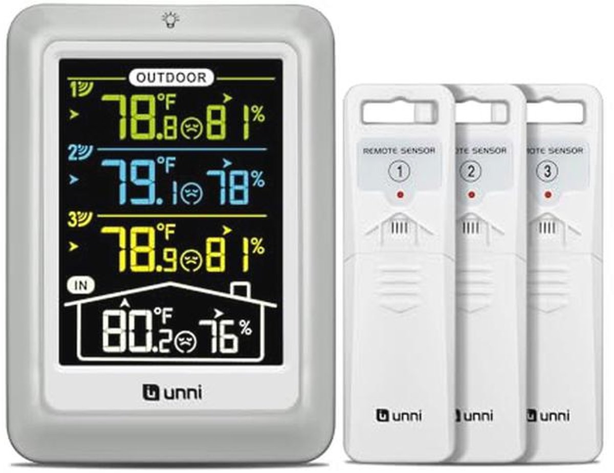 Draadloos Weerstation met 3 Buitensensoren en 4,5 Inch Display